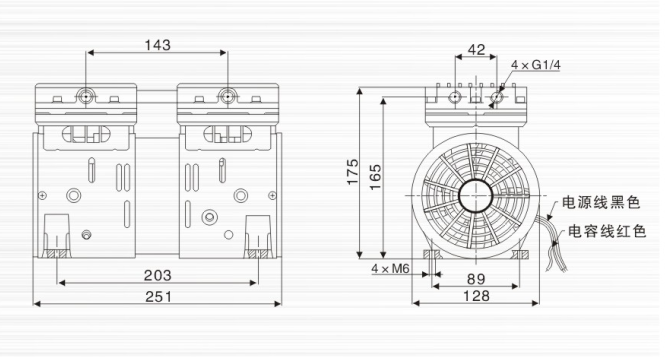 JP-120V冶具吸氣真空泵外觀尺寸圖